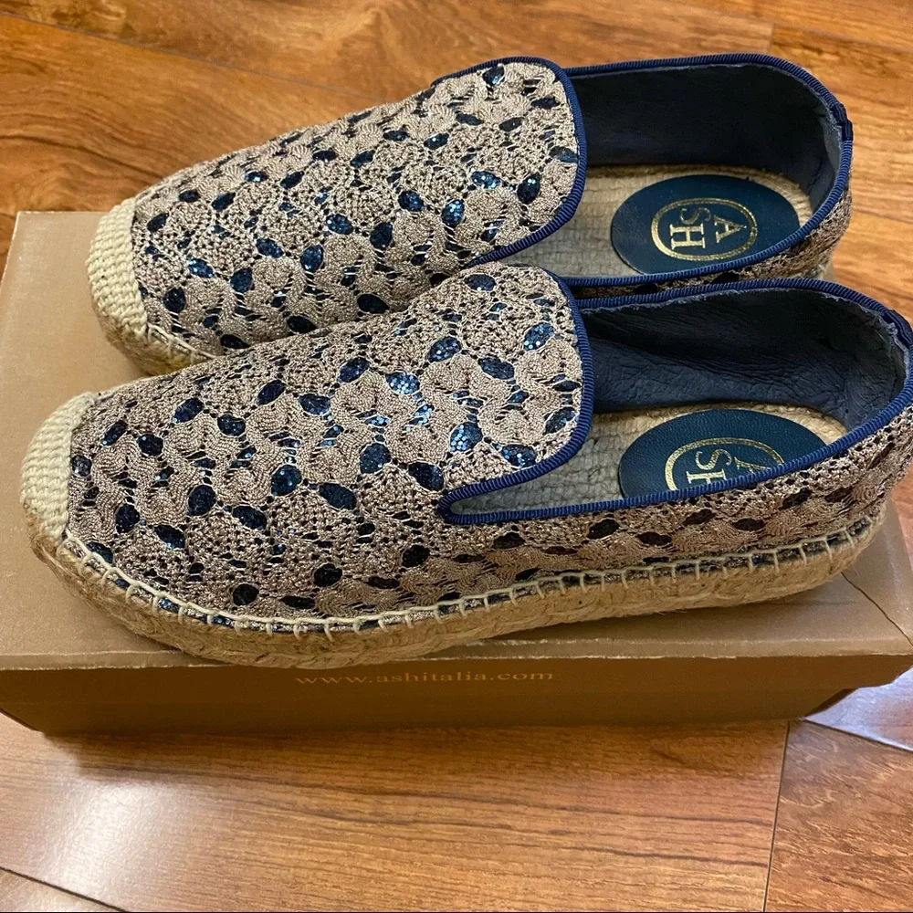 ASH XEM Espadrilles Gold & Blue - Picture 1 of 13